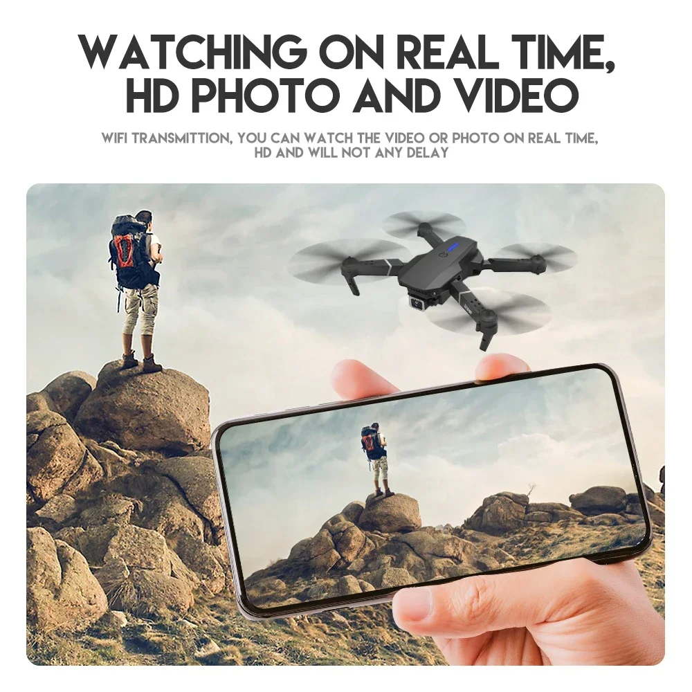 Drone amateur avec Caméra HD, Pliable Drone FPV WiFi Télécommandé, Mini Drone, Cadeau et Jouet pour Débutant avec 2 Batteries