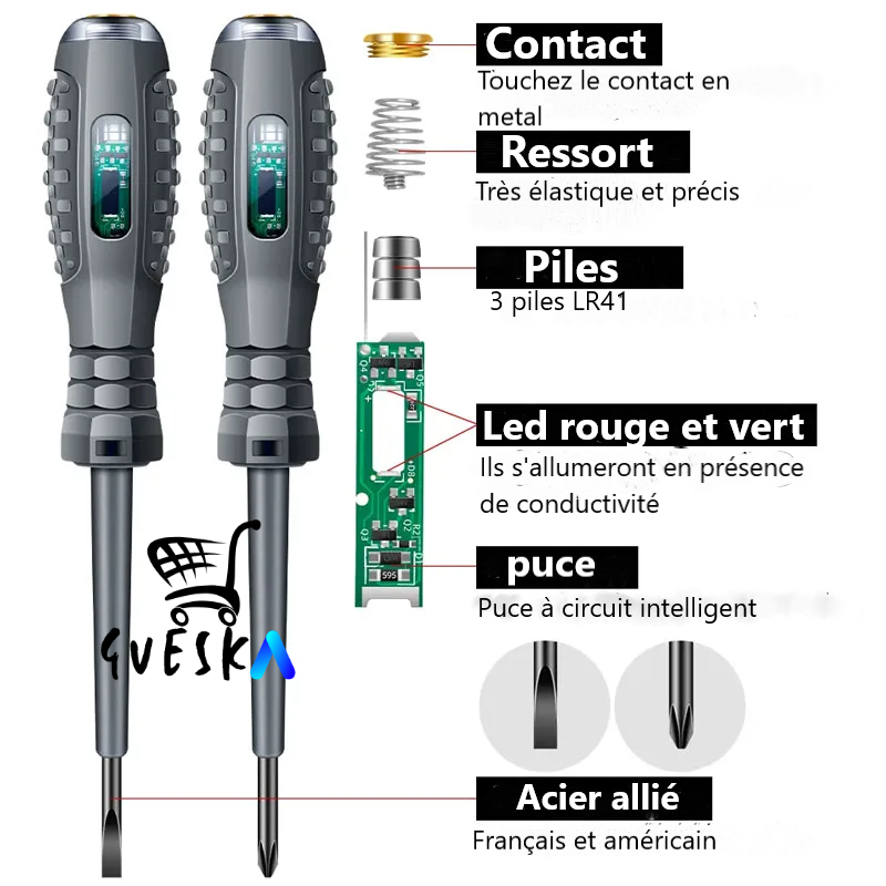 2 Stylos tournevis testeur de couleur à puce intelligente crayon électrique avec détection de coupure de fil