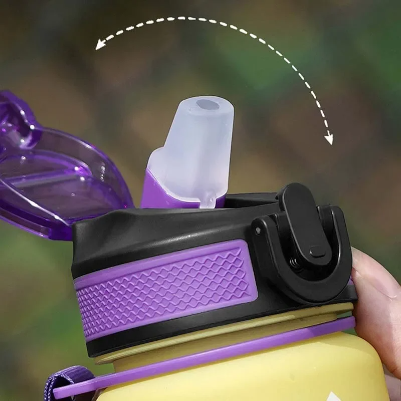 2 Bouteilles d'eau 1L de Sport Étanche, Graduée, Gourde avec Paille et Index des Heures, Idéal pour Les Loisirs, Le Fitness, le Vélo