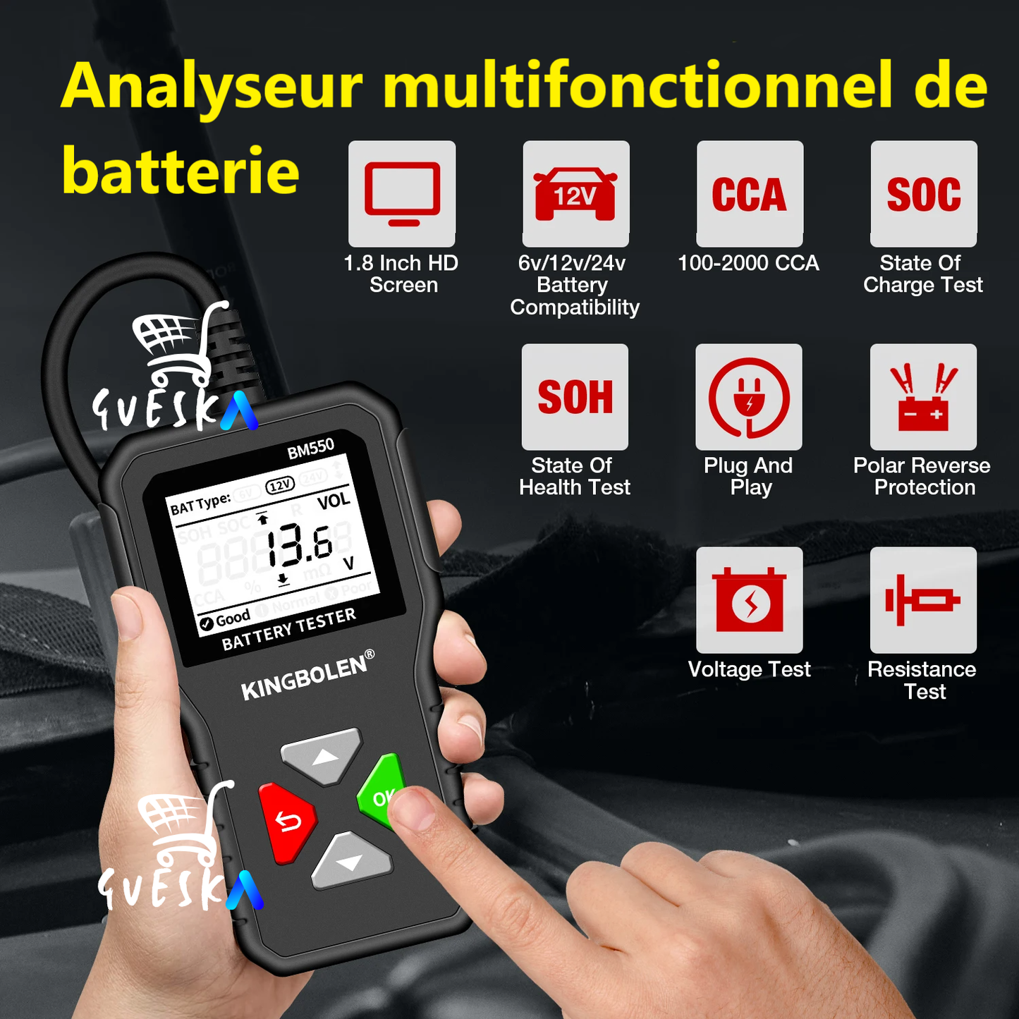 Testeur numérique de Batterie 6V 12V 24V, Testeur d’alternateur, pour Voiture/Camion/Moto/Plaque solaire