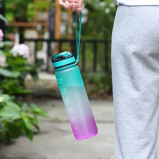 2 Bouteilles d'eau 1L de Sport Étanche, Graduée, Gourde avec Paille et Index des Heures, Idéal pour Les Loisirs, Le Fitness, le Vélo